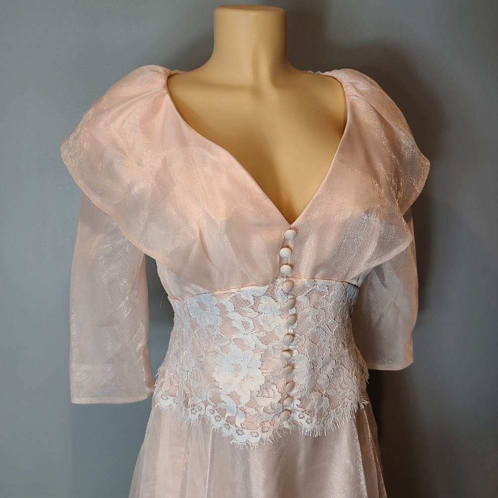 Fairy Maxi Dress Pink Lace Dreamy Women Ren Faire 70s 90s Sz 6 Ethereal Coquette - Picture 3 of 11